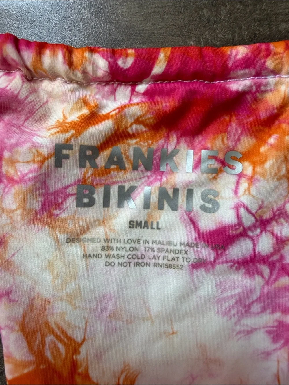 Frankie's Bikinis Tie-Dye Triangle Bikini Set in Pink, Orange, Cream